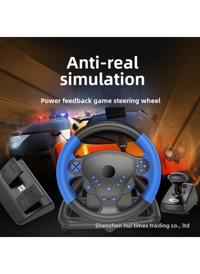 Generic - Game Steering Wheel Racing Simulation Steering Wheel With Pedal Vibration For PS3/PS4 Computer/Android System-Product Color:4-in-1 Gaming Steering Wheel Black + Red - Image 1