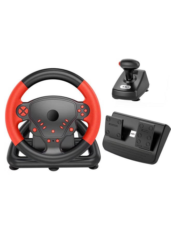 Generic - Game Steering Wheel Racing Simulation Steering Wheel With Pedal Vibration For PS3/PS4 Computer/Android System-Product Color:4-in-1 Gaming Steering Wheel Black + Red - Image 1