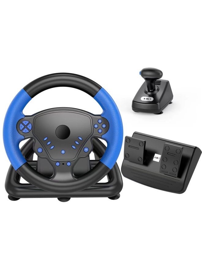 Generic - Game Steering Wheel Racing Simulation Steering Wheel With Pedal Vibration For PS3/PS4 Computer/Android System-Product Color:4-in-1 Gaming Steering Wheel Black + Red - Image 1