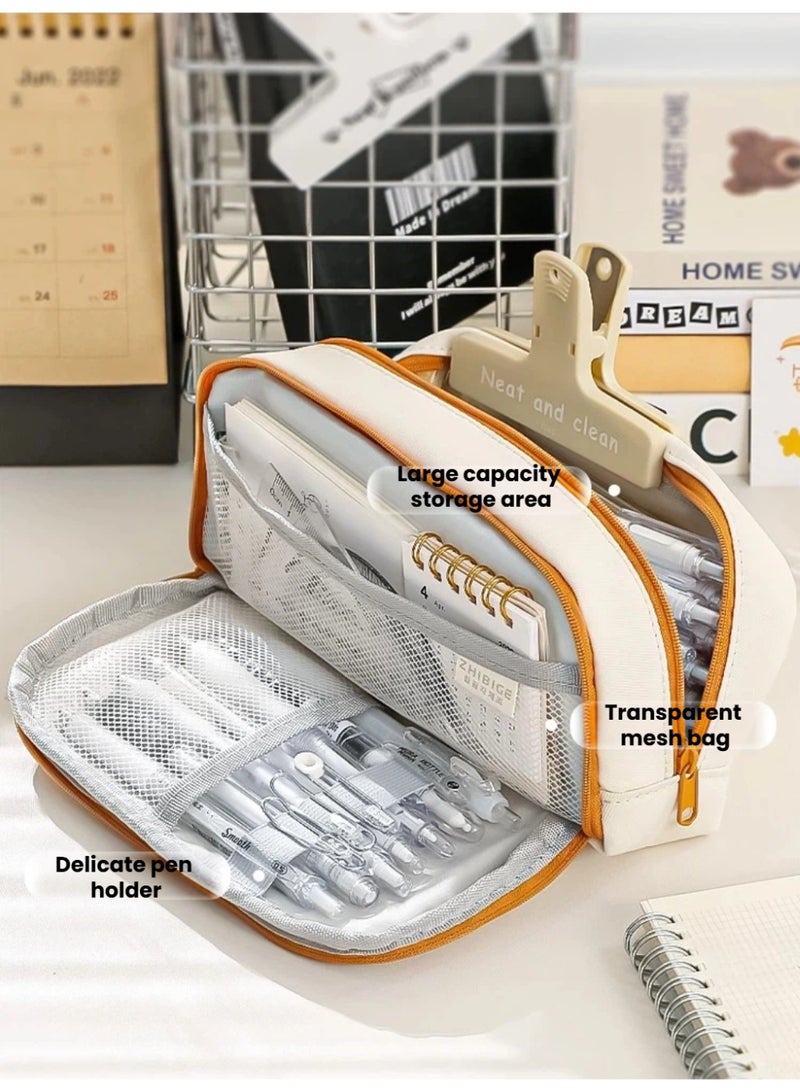 Like A Boss Minecraft Style Off-White Pencil Case | Large Capacity Multi-Compartment Pen Holder for 65 Pens - Image 3