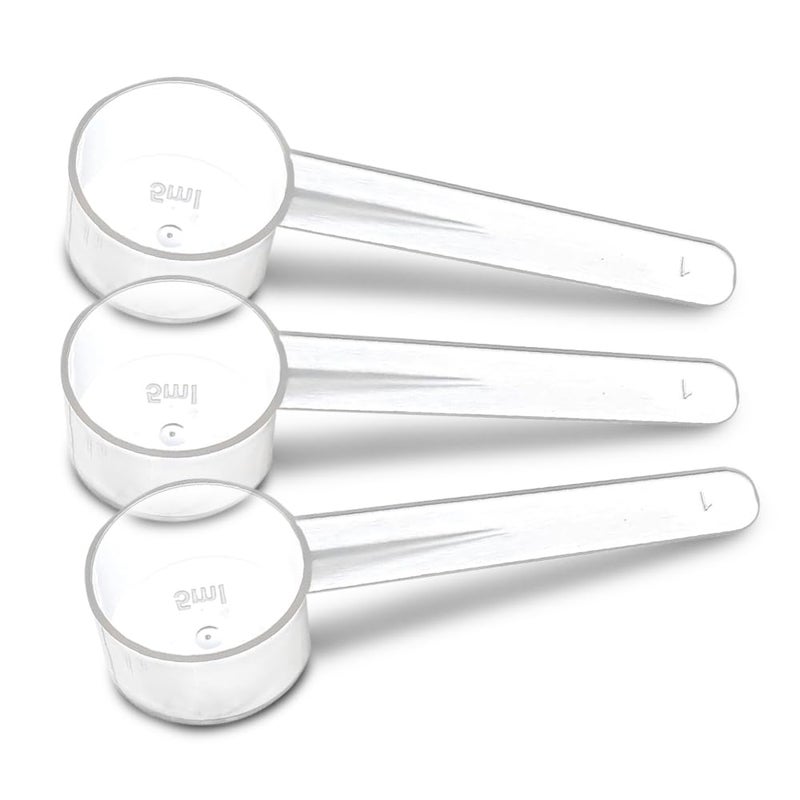 Existing Beauty 3 Measuring Spoons Set with Short Handle - 1 Teaspoon (5 ML) Clear Plastic Scoops for Creatine, Coffee, Grains, Spices, Powders, and Other Dry Goods, BPA Free, Kitchen Tools Measure, Fits in Jars - Image 1