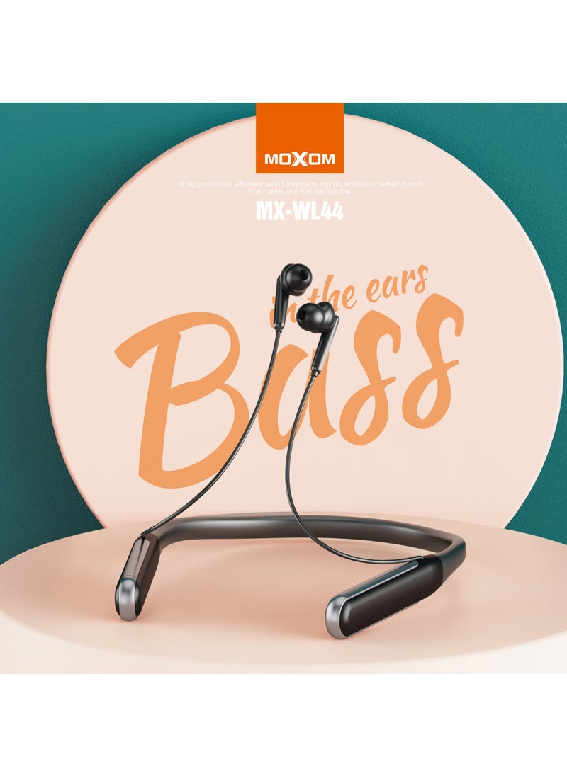 MOXOM Wireless Bluetooth 5.0 in Ear Neckband Earphones with Mic Black  - Image 2