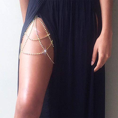 Aimimier Bohemian Rhinestone Multi Layers Leg Thigh Chain Shiny Tennis Chain Summer Beach Bikini Body Chain Crystal Sexy Body Jewelry for Women (Silver) - Image 1