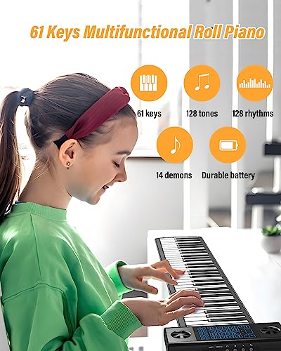 KONIX 61 Keys Roll Up Piano, Upgraded Hand Roll Portable Piano for Beginner with Bluetooth/MIDI,Environmental Silicone Roll Out Piano Keyboard, Best Christmas Birthday Gift - Image 2