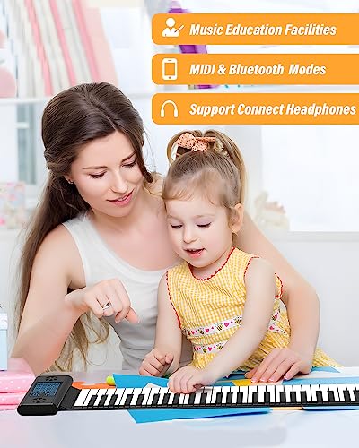 KONIX 61 Keys Roll Up Piano, Upgraded Hand Roll Portable Piano for Beginner with Bluetooth/MIDI,Environmental Silicone Roll Out Piano Keyboard, Best Christmas Birthday Gift - Image 3