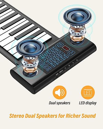 KONIX 61 Keys Roll Up Piano, Upgraded Hand Roll Portable Piano for Beginner with Bluetooth/MIDI,Environmental Silicone Roll Out Piano Keyboard, Best Christmas Birthday Gift - Image 4
