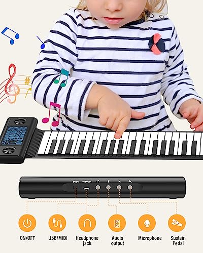 KONIX 61 Keys Roll Up Piano, Upgraded Hand Roll Portable Piano for Beginner with Bluetooth/MIDI,Environmental Silicone Roll Out Piano Keyboard, Best Christmas Birthday Gift - Image 5