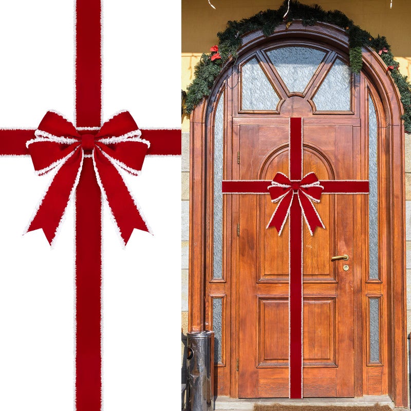 Xinnun Christmas Cabinet Ribbons Bows Large Door Ribbon Red Kitchen Decorations Above Cabinets Christmas Wreath Bow Festival Wrapping Decorations for Christmas Tree Home Front Door Fireplace Party Supplies - Image 2