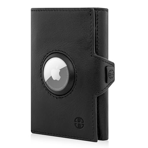 TRUSADOR Unisex Toscana AirTag Holder Leather Wallets AirTag Holder Black - Image 1