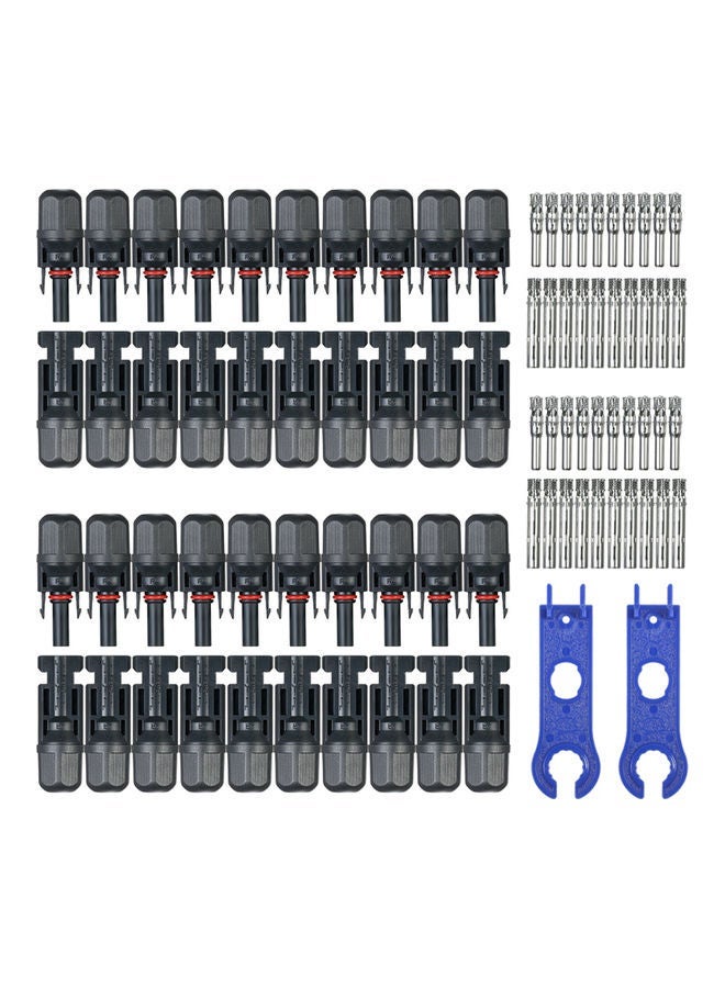 NIBEMINENT 20-Pairs Male/Female Solar Panel Cable Connectors with Spanner Assembly Tool For PV System Black/Silver/Blue - Image 1