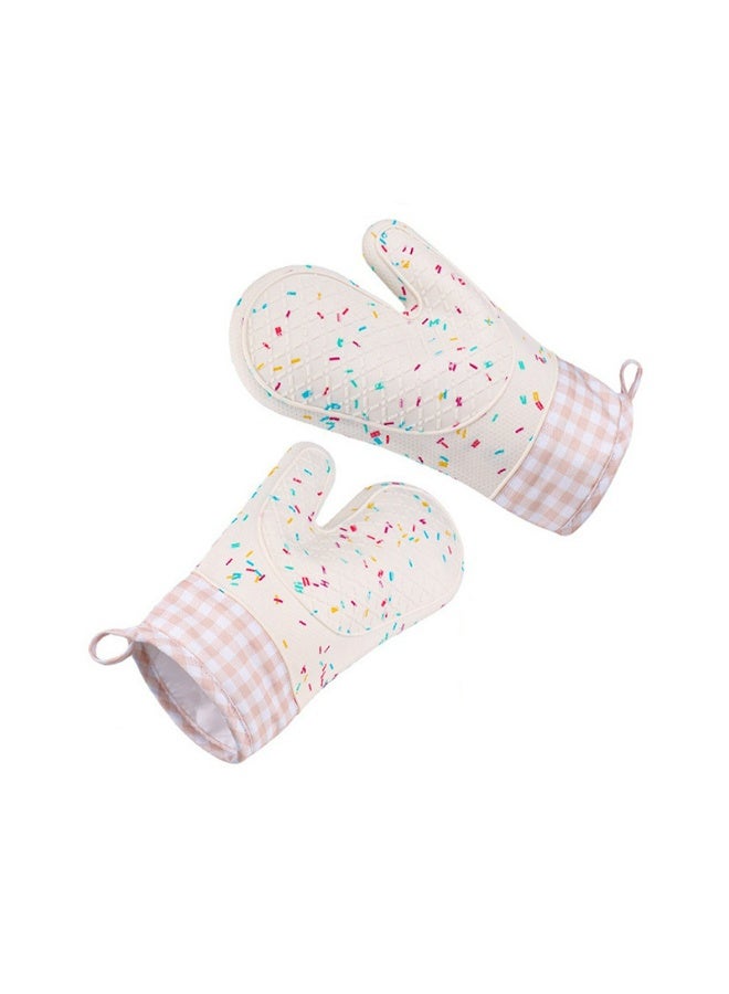 Heat Resistant Silicone Shell Kitchen Oven Mitts, Set of 2 Oven Gloves for BBQ Cooking Set Baking Grilling Barbecue Microwave（white） - Image 1