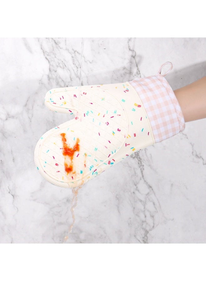Heat Resistant Silicone Shell Kitchen Oven Mitts, Set of 2 Oven Gloves for BBQ Cooking Set Baking Grilling Barbecue Microwave（white） - Image 2