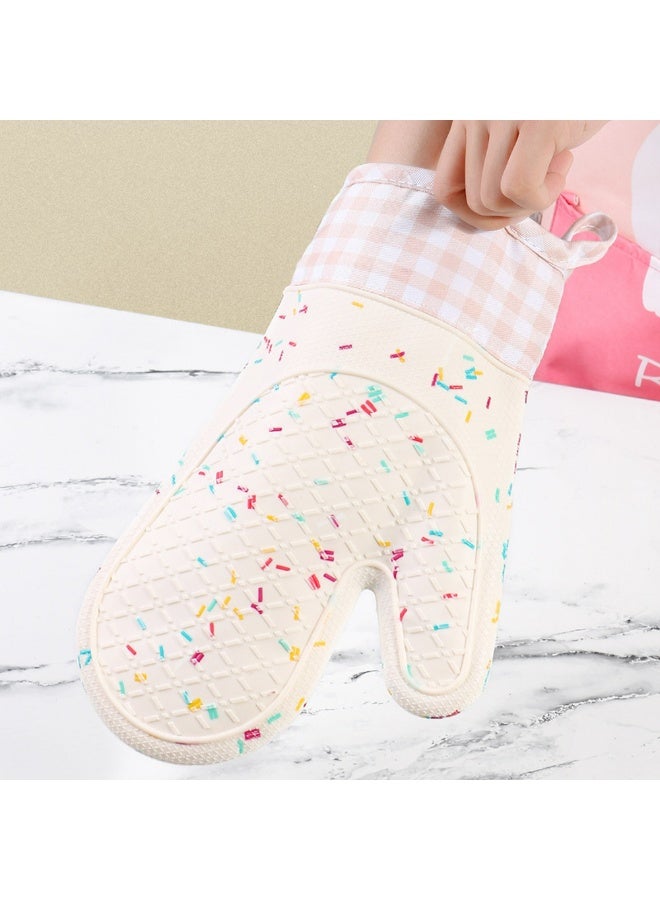 Heat Resistant Silicone Shell Kitchen Oven Mitts, Set of 2 Oven Gloves for BBQ Cooking Set Baking Grilling Barbecue Microwave（white） - Image 4