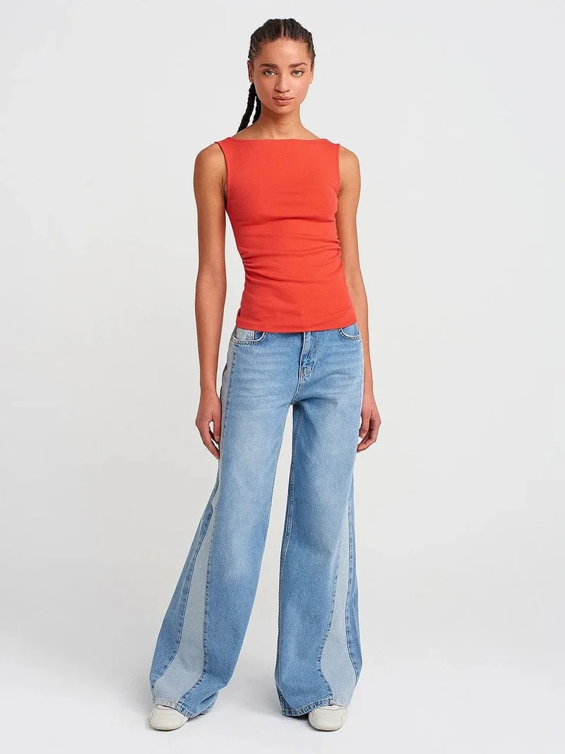 Dilvin DILVIN Sleeveless Boat Neck Jersey Blouse
