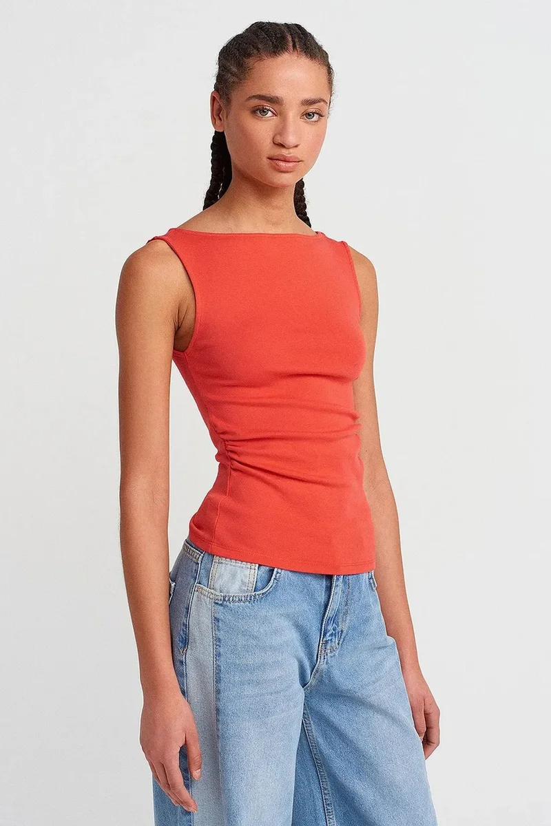 DILVIN Sleeveless Boat Neck Jersey Blouse