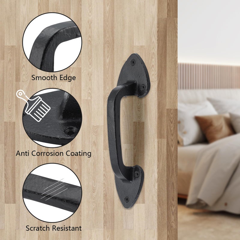 ويل ميد مقابض أبواب حظيرة مصنوعة يدويًا، مقبض بوابة بطول 7.5 بوصة، مقابض سحب أبواب معدنية ريفية لبوابات الحدائق الخشبية والخزائن (أسود، عبوة من قطعتين) - Image 2