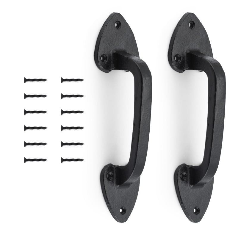 ويل ميد مقابض أبواب حظيرة مصنوعة يدويًا، مقبض بوابة بطول 7.5 بوصة، مقابض سحب أبواب معدنية ريفية لبوابات الحدائق الخشبية والخزائن (أسود، عبوة من قطعتين) - Image 1