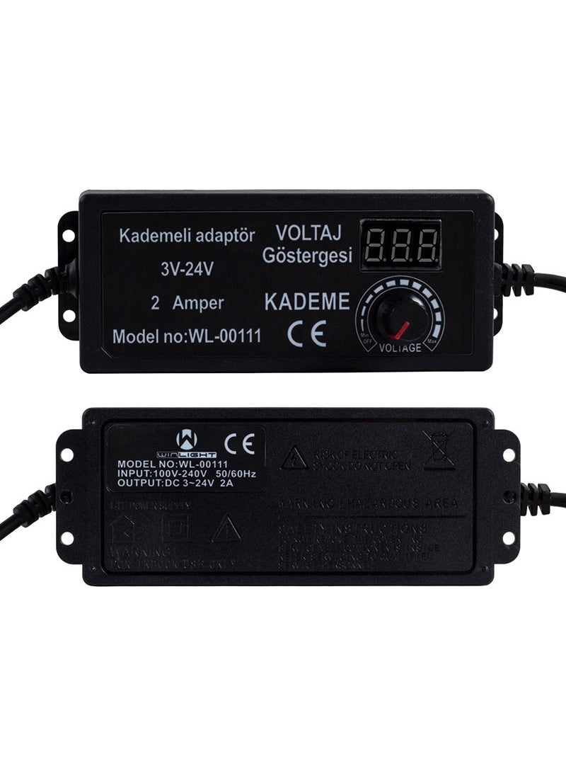 Winlight WL-00111 3 Volt - 24 Volt - 2 Ampere 5.5*2.5 Tip Digital Display Adjustable Step Adapter (81)