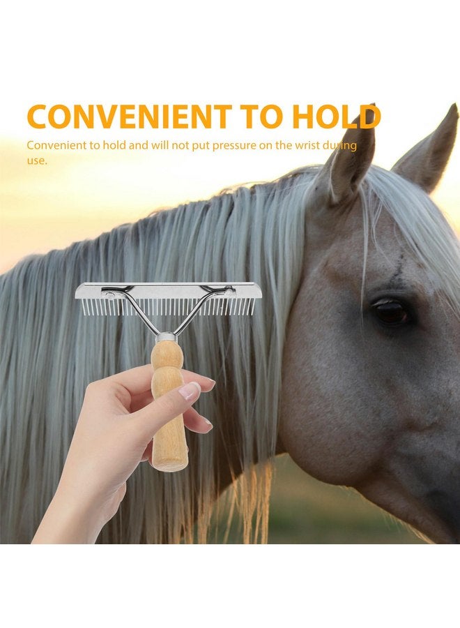 POPETPOP Horse Grooming Tool - Mane and Tail Comb with Wood Handle, Hair Brush, and Leather Cleaning Rake - Image 2