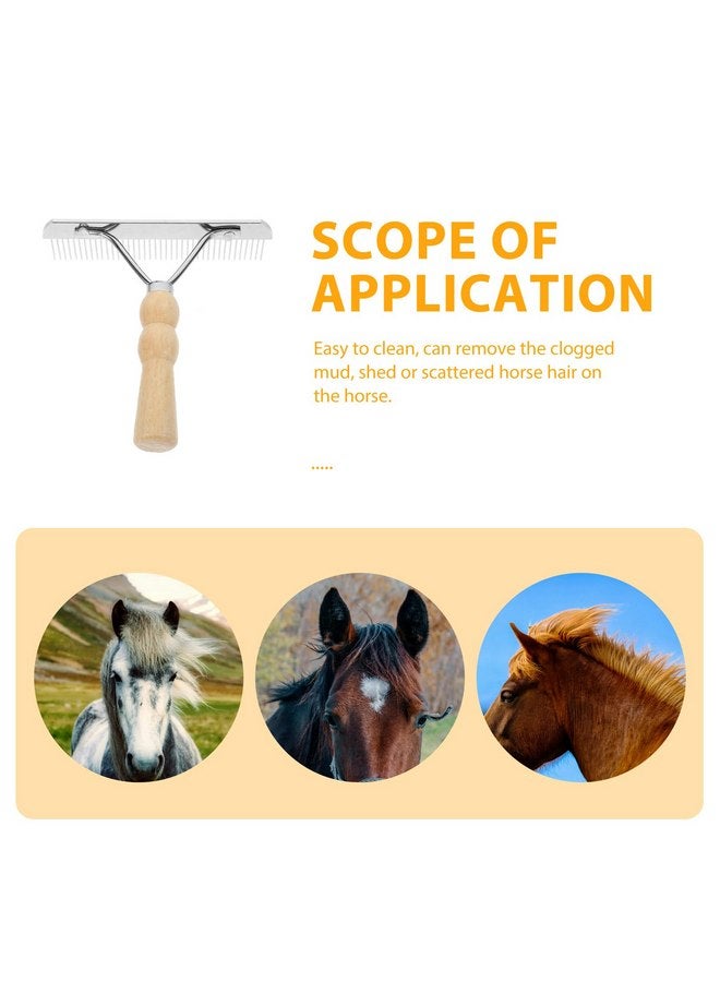 POPETPOP Horse Grooming Tool - Mane and Tail Comb with Wood Handle, Hair Brush, and Leather Cleaning Rake - Image 3