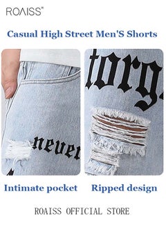 roaiss Men's Broken Jean Shorts Casual Distressed Slim Fit Jeans Short Pants Summer Knee Lenght Ripped Moto Bike Jeans Men Ripped Frayed Cat Scratch Loose Jeans  - Image 5