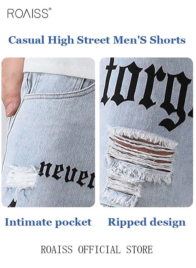 roaiss Men's Broken Jean Shorts Casual Distressed Slim Fit Jeans Short Pants Summer Knee Lenght Ripped Moto Bike Jeans Men Ripped Frayed Cat Scratch Loose Jeans  - Image 5