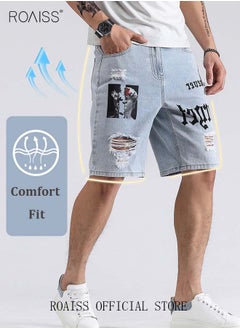 roaiss Men's Broken Jean Shorts Casual Distressed Slim Fit Jeans Short Pants Summer Knee Lenght Ripped Moto Bike Jeans Men Ripped Frayed Cat Scratch Loose Jeans  - Image 2