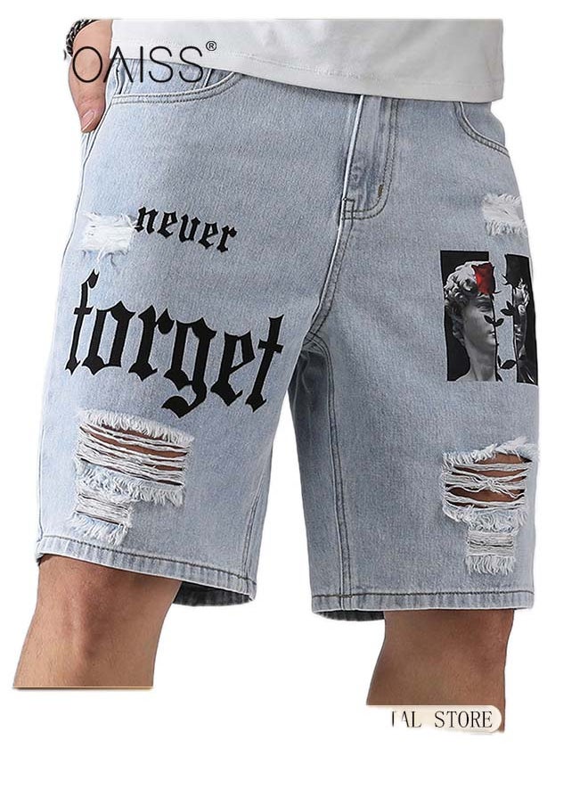 roaiss Men's Broken Jean Shorts Casual Distressed Slim Fit Jeans Short Pants Summer Knee Lenght Ripped Moto Bike Jeans Men Ripped Frayed Cat Scratch Loose Jeans  - Image 1