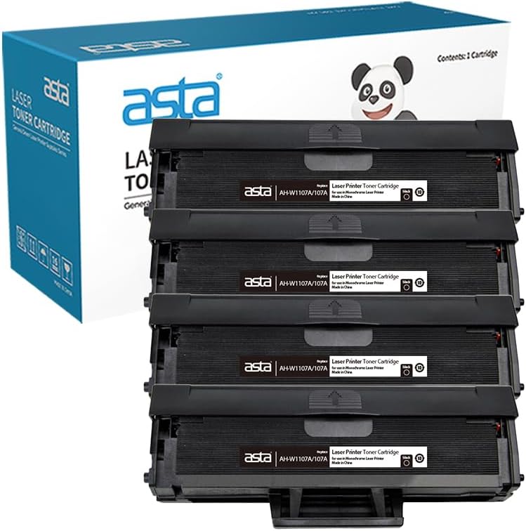 استا خرطوشة حبر 4 قطع 107A W1107A مع شريحة متوافقة مع طابعة HP LaserJet 107a MFP 135a 135W 137fnw W 1107 107 A طباعة مكتبية ناعمة وواضحة ممتازة أسود BK B K 135 137 - Image 1