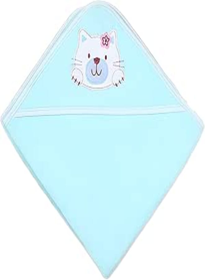 Papillon Papillon Cotton Blanket Embroidered Cat For Girls-Turquoise-New Born