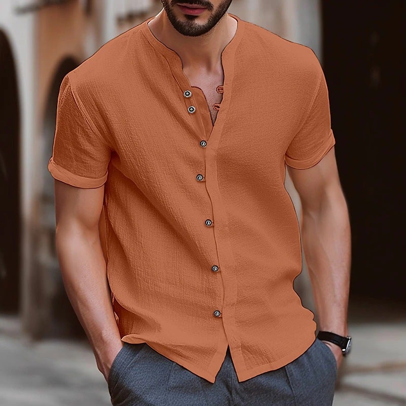 Weiwei New Fashion Men'S Retro Button Cotton And Linen Casual Short-Sleeved Shirt Men'S Sale Summer - Image 1