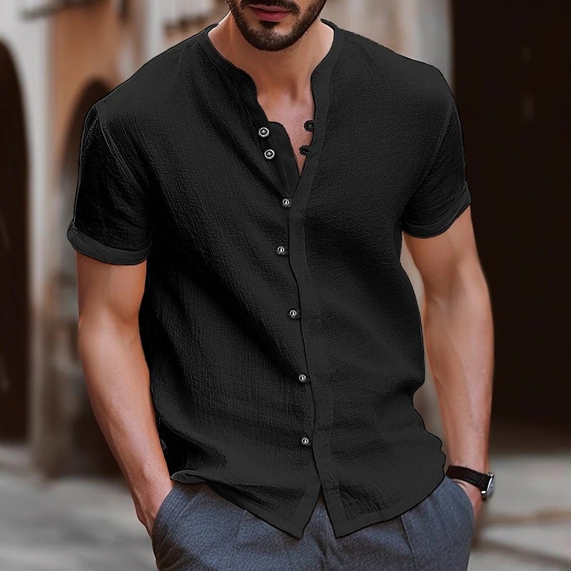 Weiwei New Fashion Men'S Retro Button Cotton And Linen Casual Short-Sleeved Shirt Men'S Sale Summer - Image 4