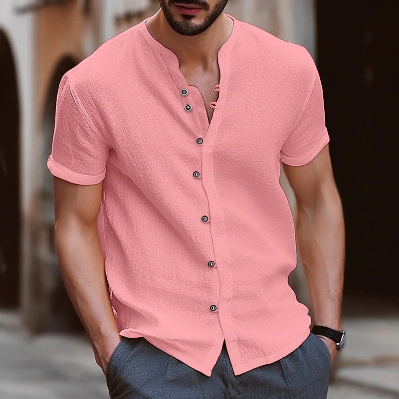 Weiwei New Fashion Men'S Retro Button Cotton And Linen Casual Short-Sleeved Shirt Men'S Sale Summer - Image 3
