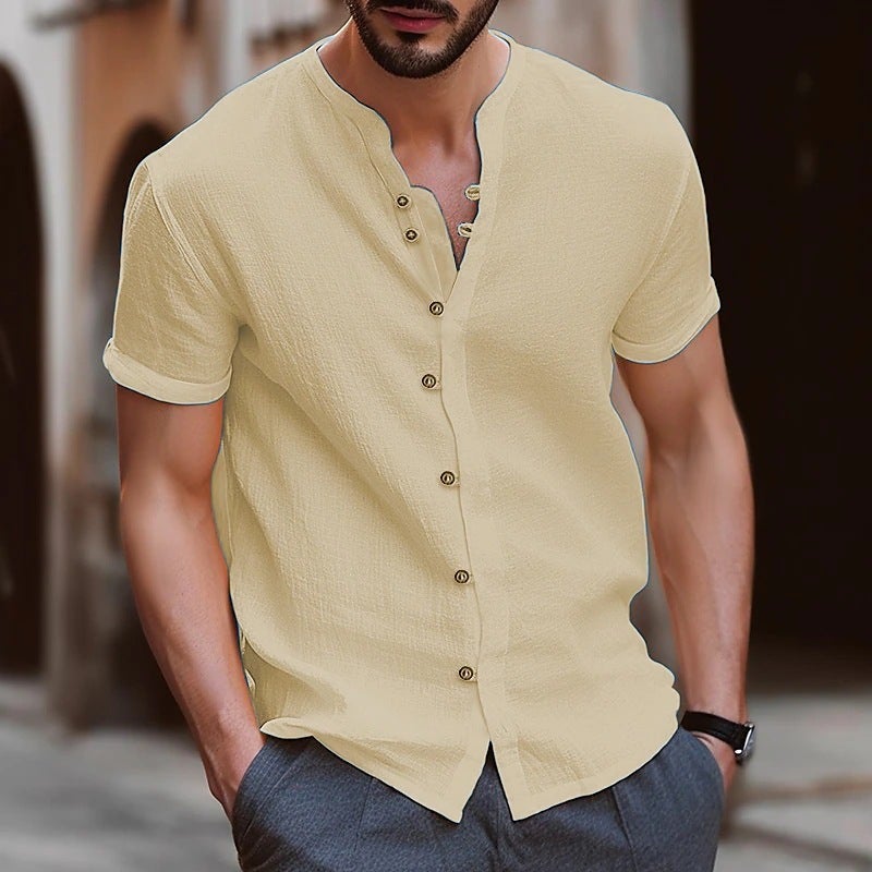 Weiwei New Fashion Men'S Retro Button Cotton And Linen Casual Short-Sleeved Shirt Men'S Sale Summer - Image 5