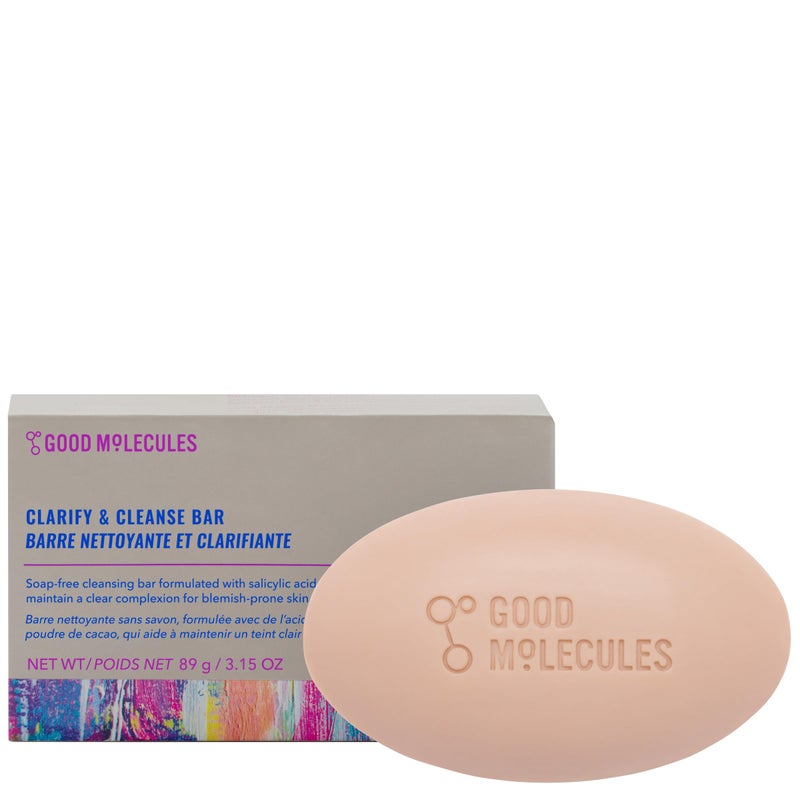 Good Molecules صابونة Good Molecules Clarify and Cleanse Bar - صابونة خالية من الصابون تحتوي على حمض الساليسيليك وBHA وشجرة الشاي وطين الكاولين لترطيب البشرة - للعناية بالبشرة والوجه والجسم - Image 1