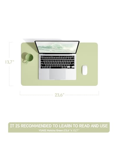 YSAGi NonSlip Leather Desk Pad Waterproof Laptop Computer Desk Keyboard Mat Table Protector Blotter Mat Large Mouse Pad for OfficeWorkHomeDecorMatcha Green 236 x 137 - Image 3