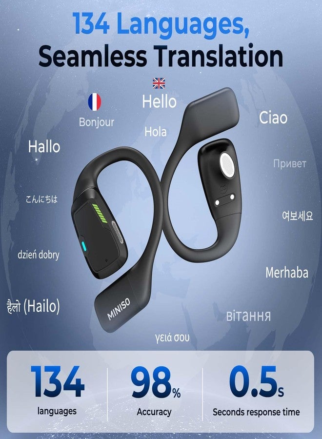 ميني سو سماعات MINISO M98 للترجمة الذكية، سماعات ترجمة فورية 3 في 1 مع تطبيق، سماعات ترجمة تدعم 134 لغة مع شاشة LCD تعمل باللمس، سماعات مفتوحة الأذن للترجمة، مثالية للتعلم والسفر والأعمال. - Image 3