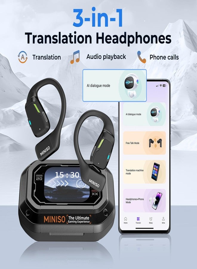 ميني سو سماعات MINISO M98 للترجمة الذكية، سماعات ترجمة فورية 3 في 1 مع تطبيق، سماعات ترجمة تدعم 134 لغة مع شاشة LCD تعمل باللمس، سماعات مفتوحة الأذن للترجمة، مثالية للتعلم والسفر والأعمال. - Image 2