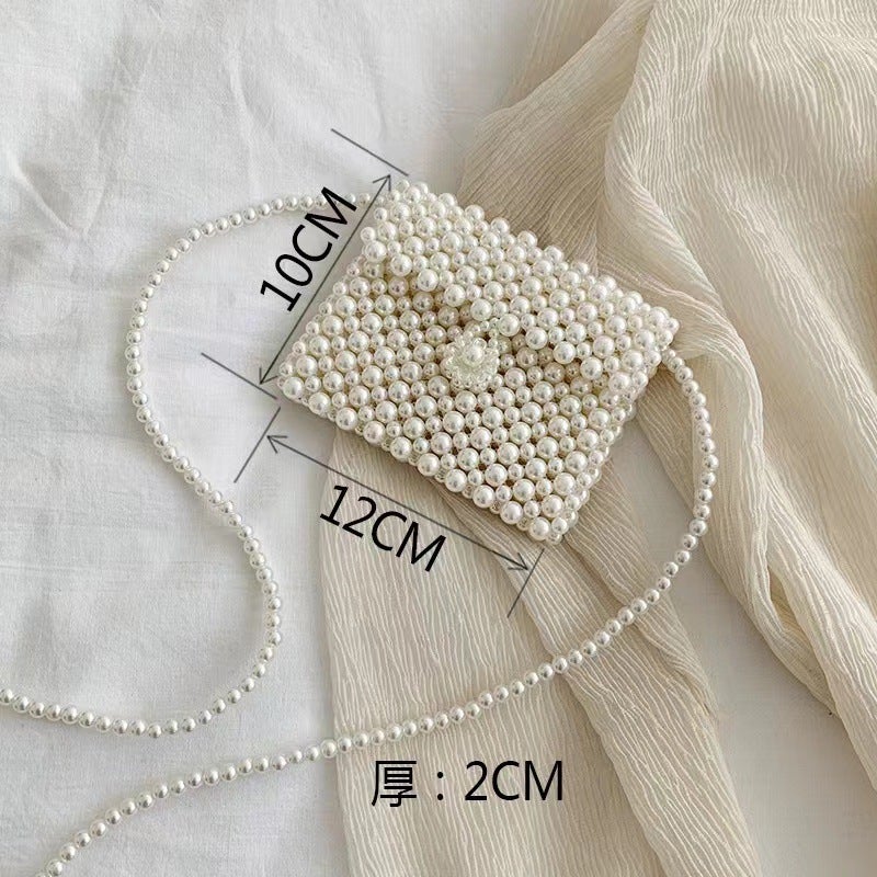 Mobile Phone Pearl Bag Women'S Internet Celebrity Small Bag Crossbody Bag All-Match Retro Western Style Hand-Woven Ins Pearl Bag - Image 1
