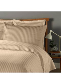 Rest Striped Duvet Cover 6Pc Set Light Brown Queen Cotton Microfiber Blend Includes 1 Duvet Cover, 220X240Cm 1 Fitted Sheet, 180X200+30Cm 2 Pillowcases ,50X75+5Cm 2 Pillow Sham ,50X75+15Cm  - Image 3