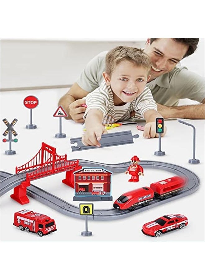 DURKU - Battery Operated Train Set for Kids - 66 Pcs Electric Railway Tracks Playset with Toy Cars - Perfect Gift for Boys and Girls Ages 3-7 - Image 1
