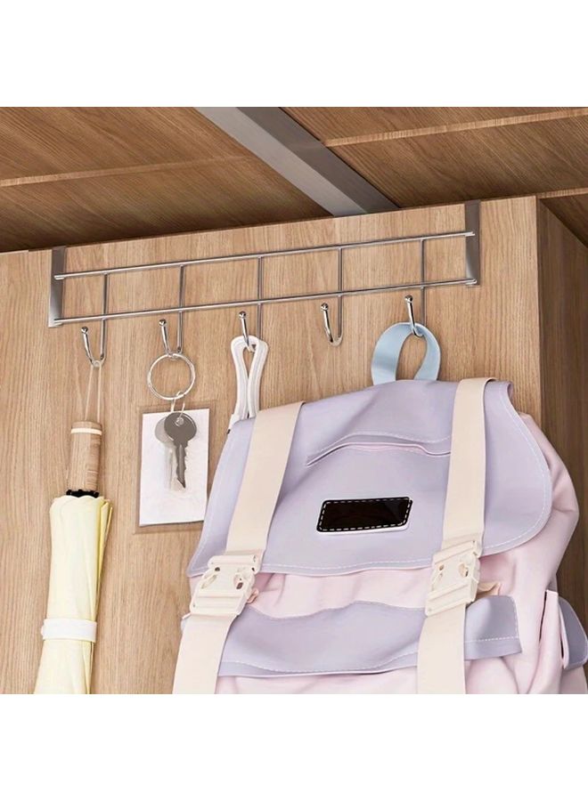 حامل كبير بخمسة خطافات للتعليق على الباب، رف متين مقاوم للصدأ للتركيب على الحائط، لا حاجة لأدوات. - Image 3