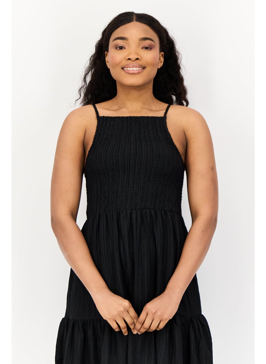 BRAVE SOUL Women Textured Casual Midi Dress, Black  - Image 4