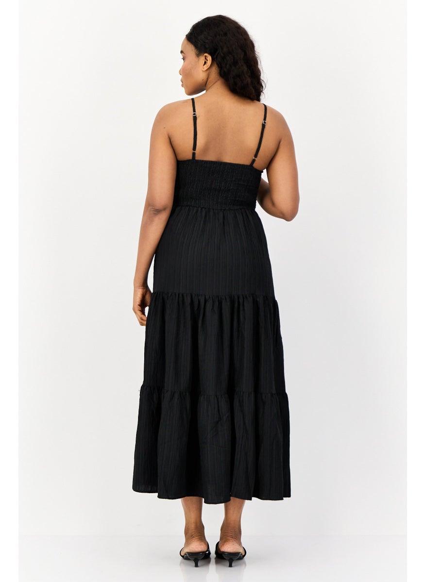BRAVE SOUL Women Textured Casual Midi Dress, Black  - Image 2