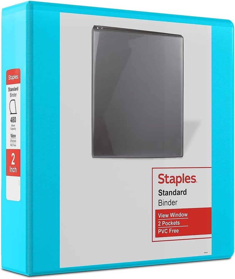 Staples 2-inch 3-Ring View Binder, D-Ring, Teal - Image 1