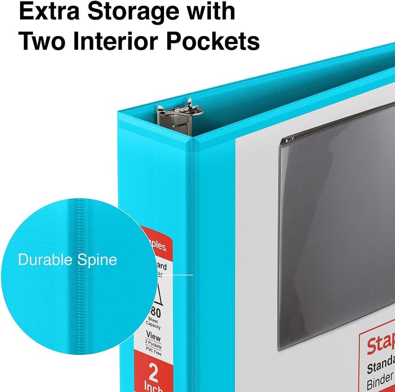 Staples 2-inch 3-Ring View Binder, D-Ring, Teal - Image 3