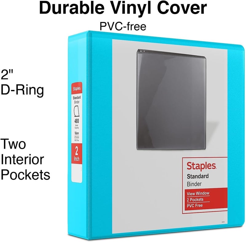 Staples 2-inch 3-Ring View Binder, D-Ring, Teal - Image 2