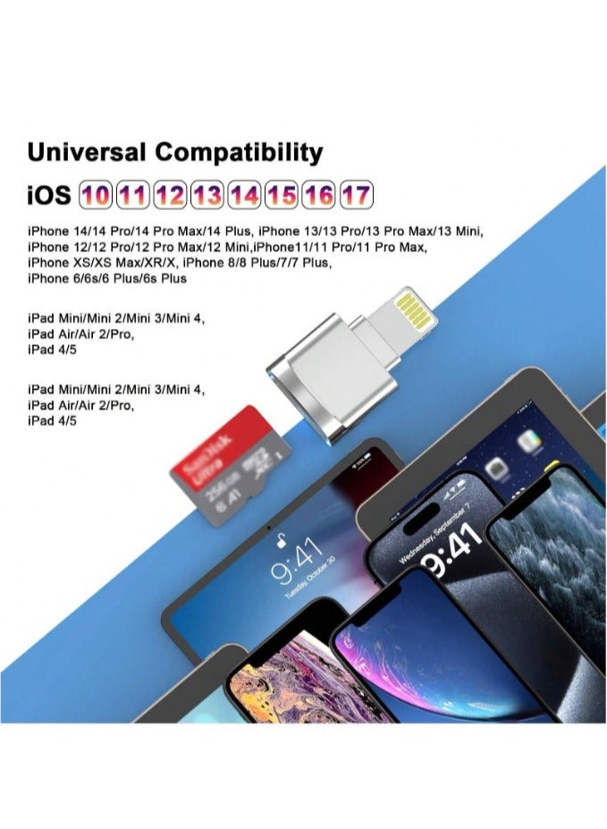 Micro SD/TF card reader, Lightning type, to connect to iPhone and iPad, transfers data and photos - Image 2