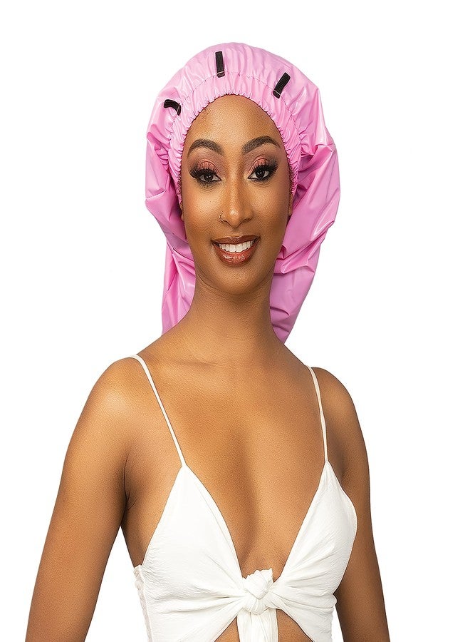 Esha Girl - Shower Cap for Extra Long Hair, Braids, Locs, Twists - Waterproof - Snug Fit Guarantees No Leaks - Easy Button Up (Pink, X-Long (30" x 9")) - Image 1