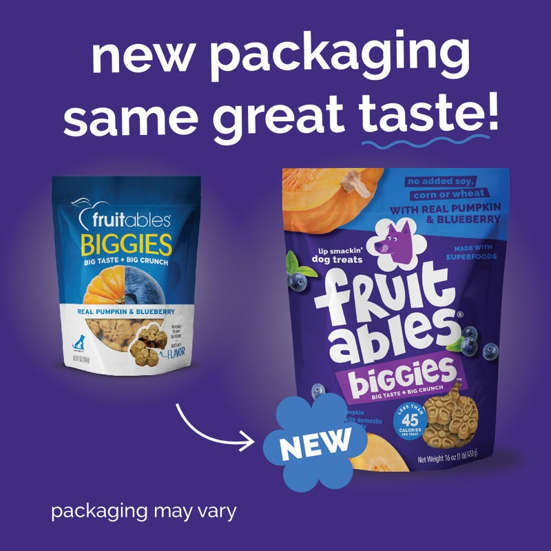 Fruitables Biggies Dog Biscuits, Healthy Treats for Dogs, Doggie Biscuits, Crunchy Pumpkin Treats, Made Without Wheat, Corn and Soy, Made in The USA, Pumpkin and Blueberry Flavor, 16oz - Image 2